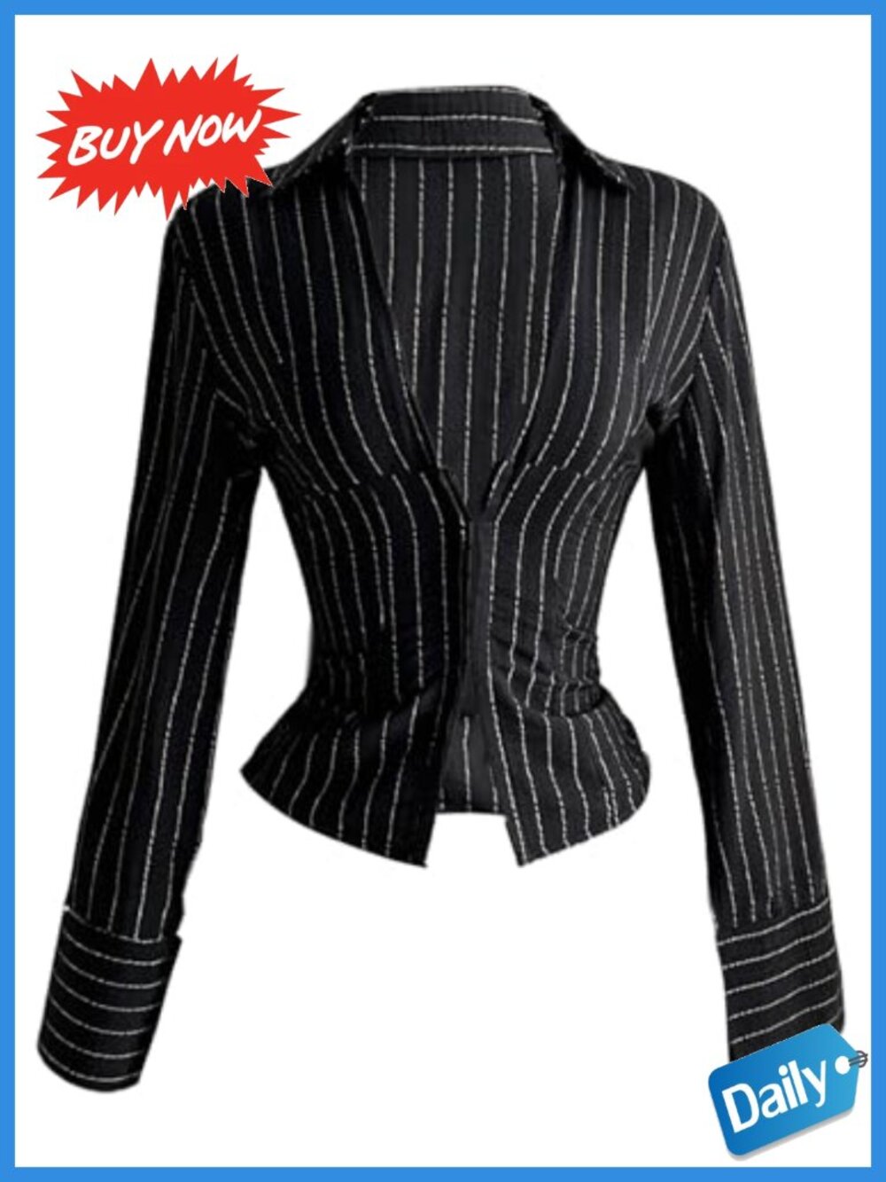 Women's Striped Button Down Shirt Long Sleeve Fitted Blouse